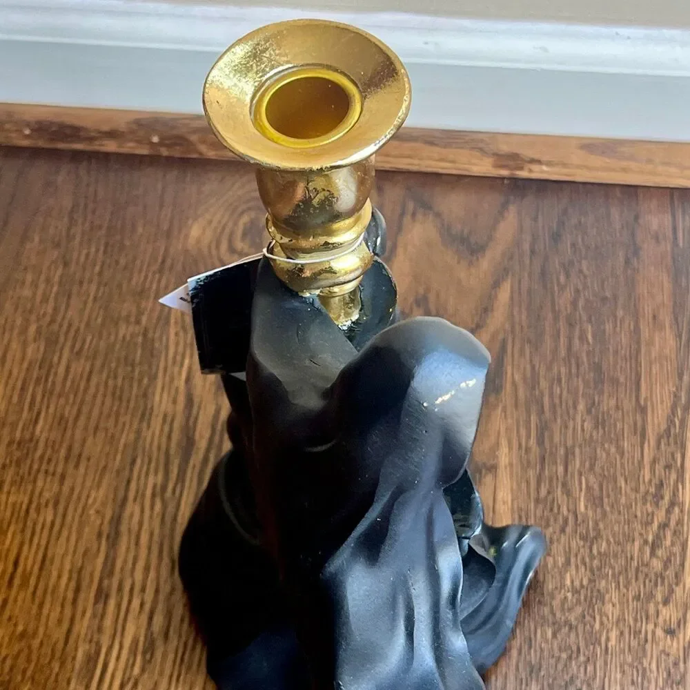 Spooky Night Halloween Viral Black Ghost Gold Candle Holder Decor (Left Side)
